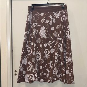 fresh produce Brown Floral A-Line Skirt size large